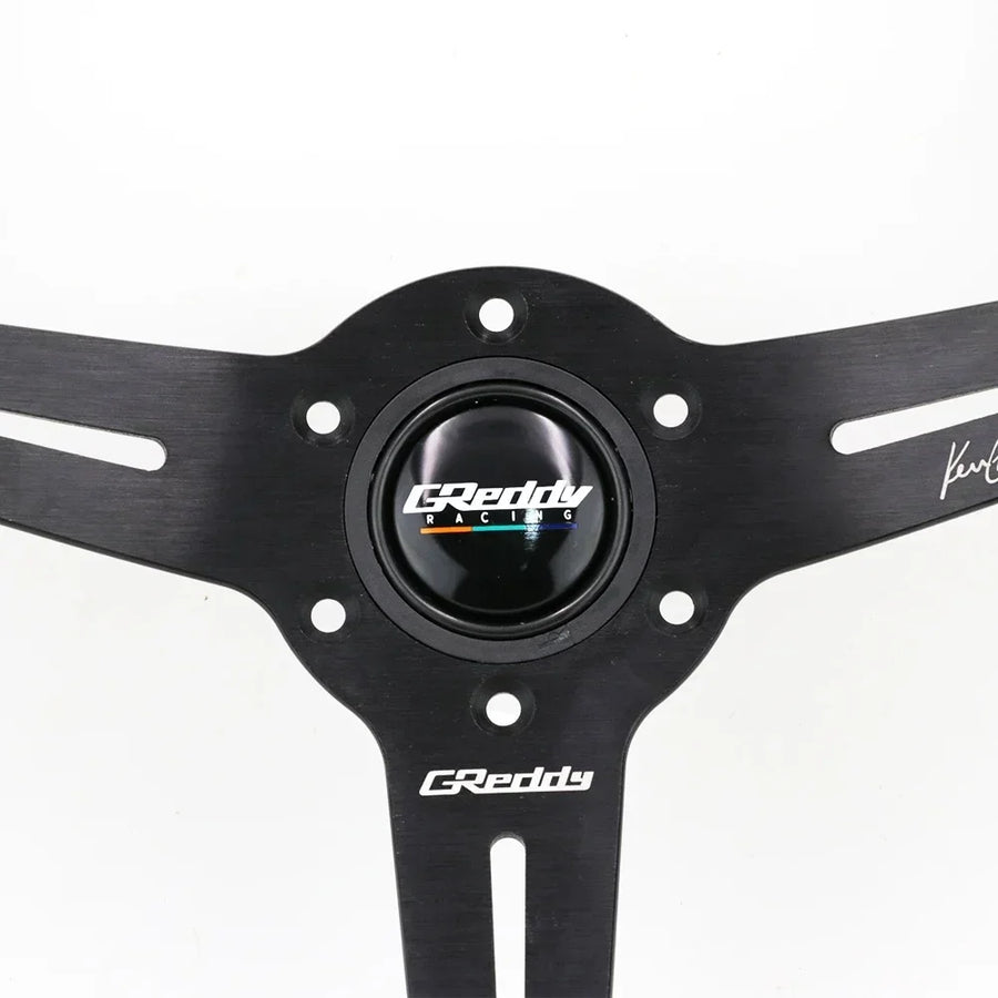 GReddy-Style 350 mm Suede & Leather Steering Wheel – Tri-Color Stitch