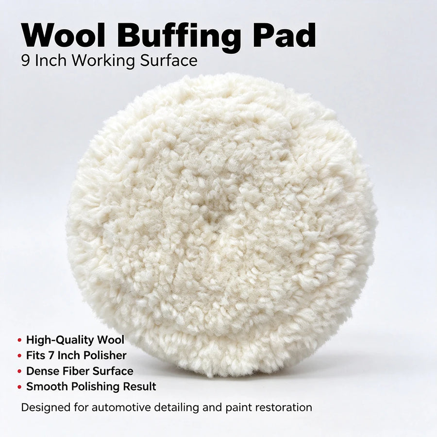 Rolled-Wool Polishing Pad, 9-Inch Face / 7-Inch Backing