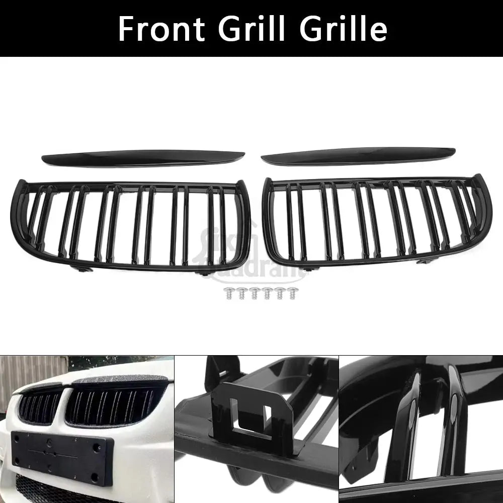 1Pair Front Grill Grille Double-Layer Grille Gloss Black ABS Fit for BMW 3-Series E90 E91 Wagon