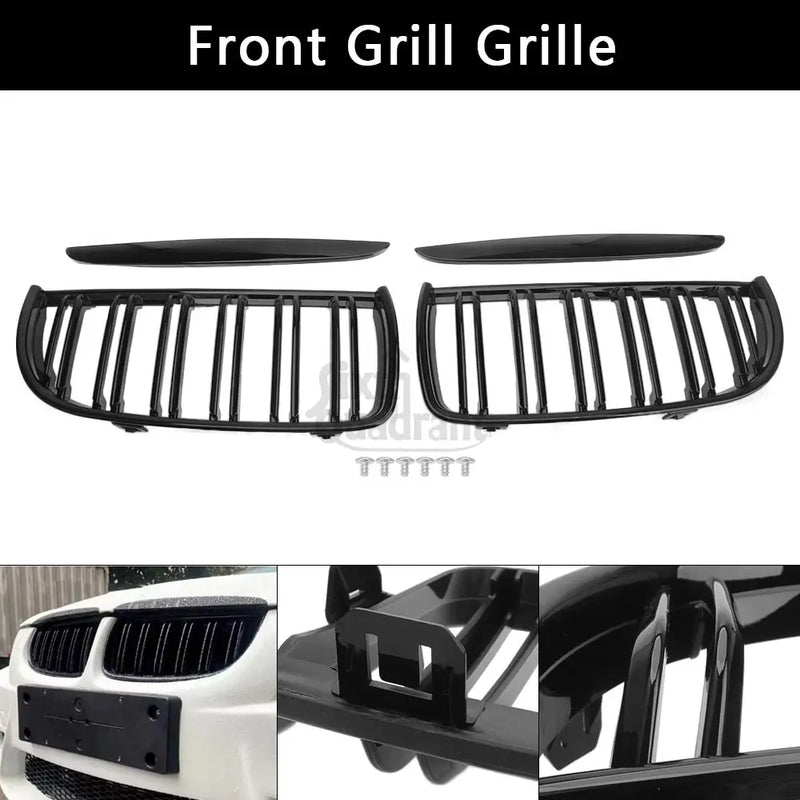 1Pair Front Grill Grille Double-Layer Grille Gloss Black ABS Fit for BMW 3-Series E90 E91 Wagon