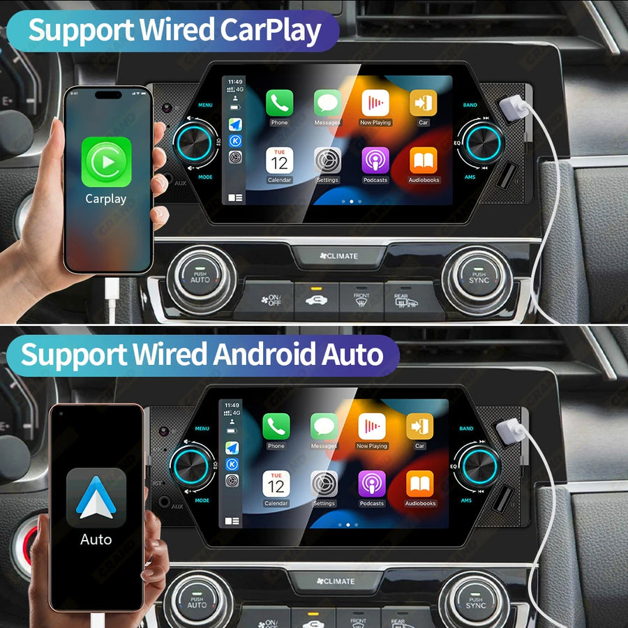5-Inch 1-DIN CarPlay and Android Auto Touchscreen Car Stereo