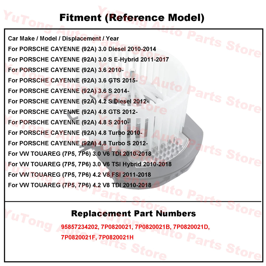 HVAC Blower Motor for Porsche Cayenne 2011-2017 & Volkswagen Touareg 2010-2018