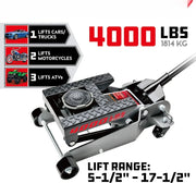 Triple-Lift Hydraulic Floor Jack for Cars, Trucks, Motorcycles and ATVs