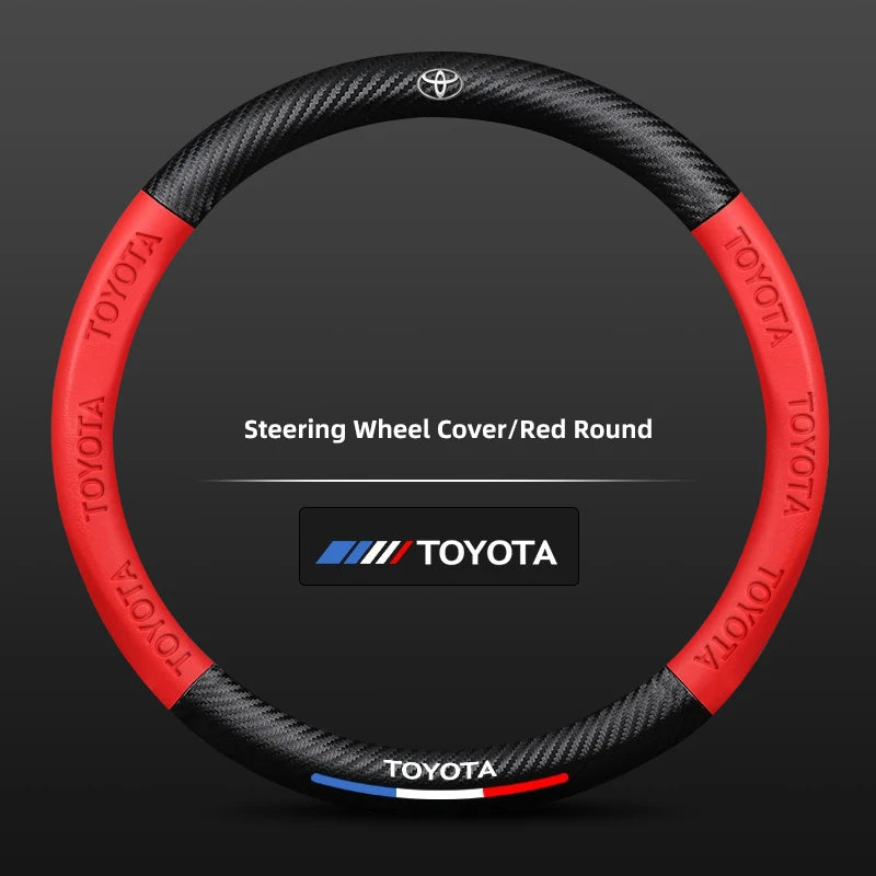 Carbon Fiber-Pattern Leather Steering Wheel Cover for Toyota Vehicles