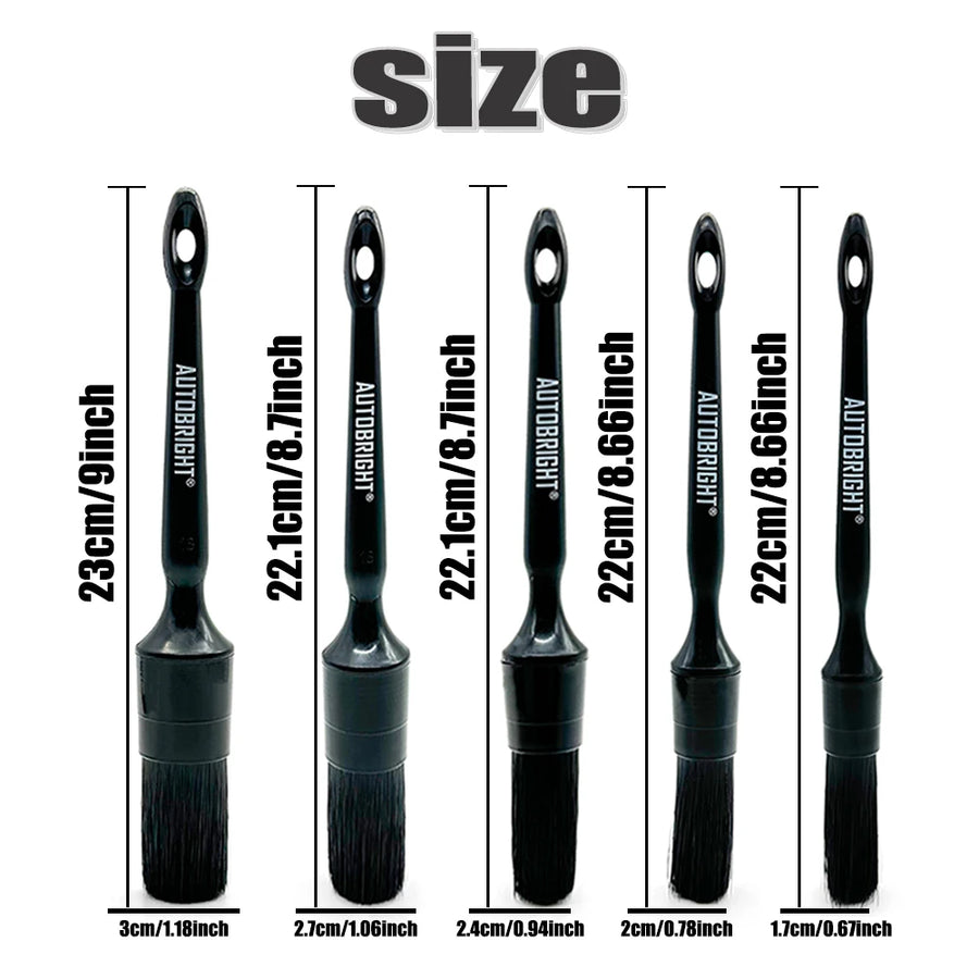 5-Piece Black Detailing Brush Set for Car Interiors