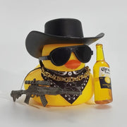 Cool Black Yellow Rich Duck Car Dashboard Decoration Ornaments with Weapon Cowboy Hat Scarf
