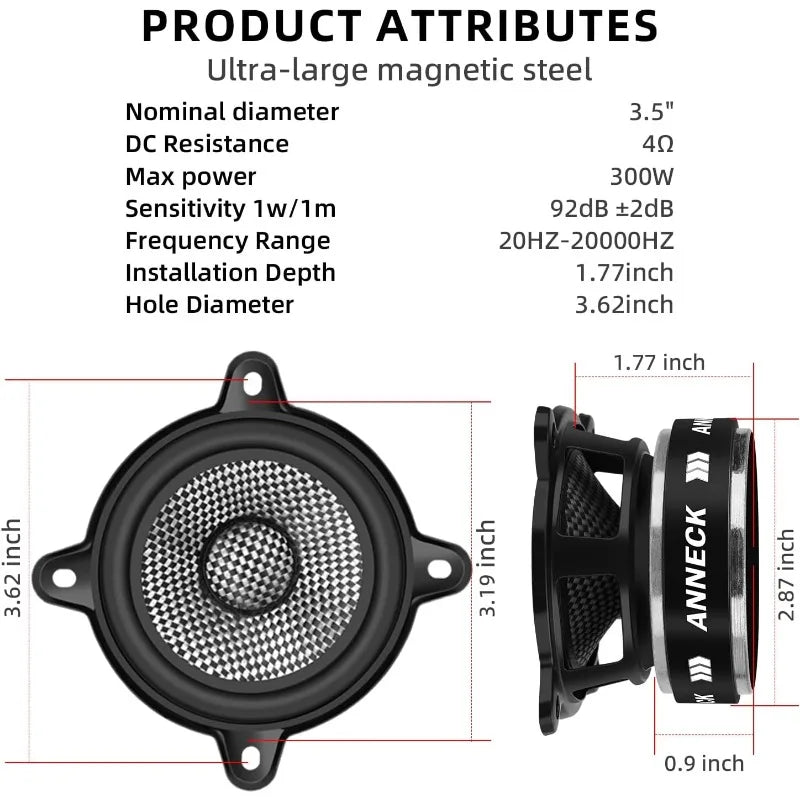 3.5-Inch 300W Carbon-Fiber Car Speakers