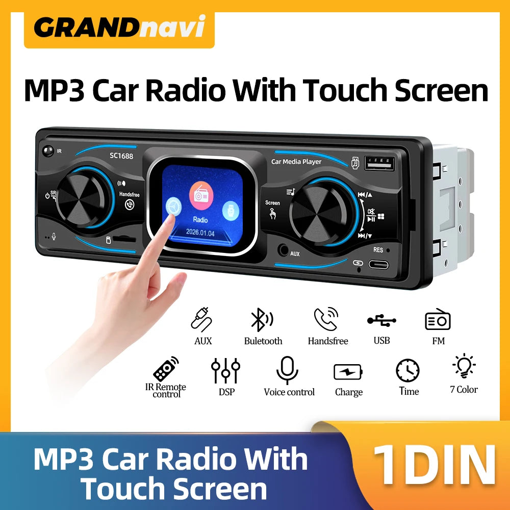 1-DIN Bluetooth Touchscreen Car Stereo with USB, SD and AUX