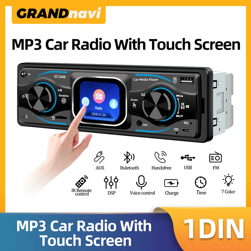 1-DIN Bluetooth Touchscreen Car Stereo with USB, SD and AUX