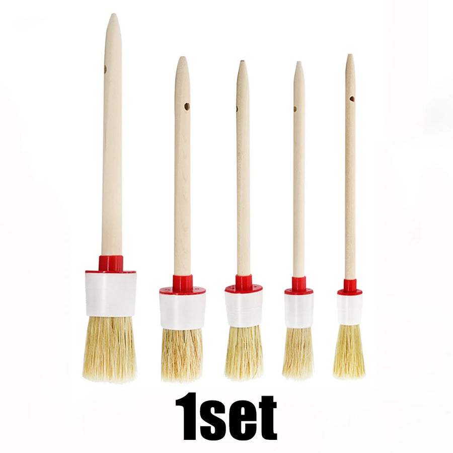 5-Piece Wooden Handle Boar Bristle Detailing Brush Set