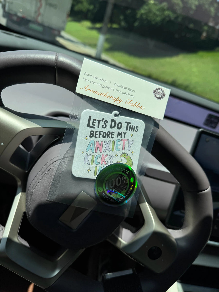 Cute Frog On Pink Scooter Anxiety Quote Hanging Car Air Freshener