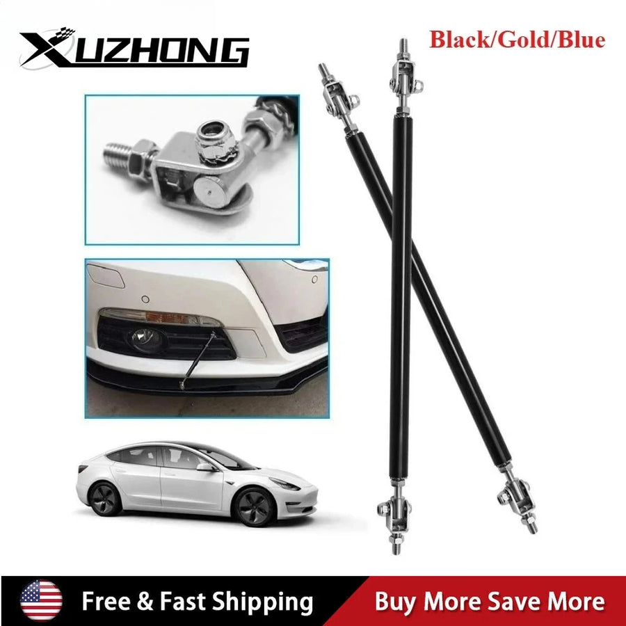 Front Bumper Lip Splitter Strut Rod Tie Support Bars Universal Adjustable 8"-11" Black Gold Blue Spoiler