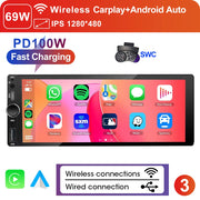 6.9-Inch 1-DIN Wireless CarPlay and Android Auto Car Stereo