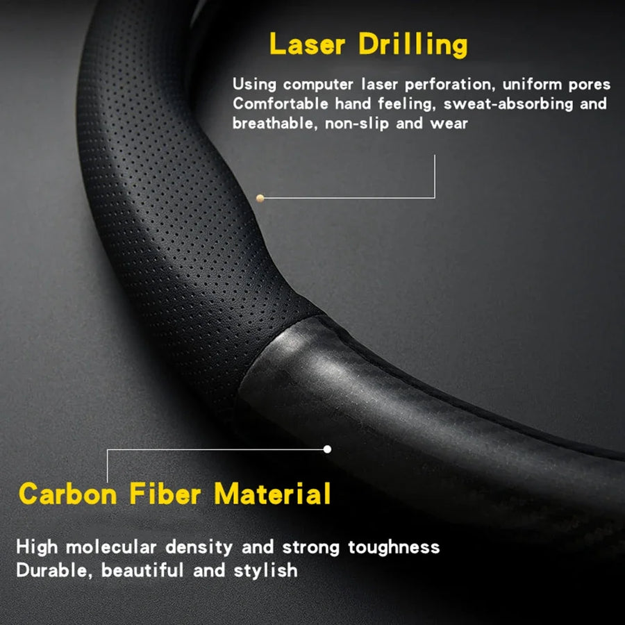 Hand-Stitch Steering Wheel Cover – 38 cm, O/D-Shaped Options
