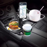Adjustable Car Cup Holder Tray With 360° Rotating Phone Mount