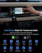 6.86-Inch 1-DIN Wireless CarPlay and Android Auto Car Stereo with USB