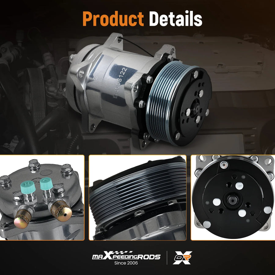R134a 12V A/C Compressor Kit for Sanden 5H14 508, 8-Groove