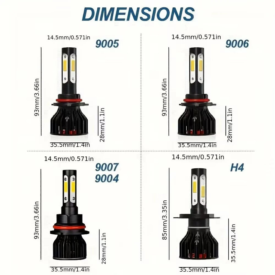 2-Piece H4/H7/H11/H13/9004/9005 LED Headlight Bulb – 6000K