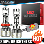 2-Piece LED Projector Headlight Bulb for H4/H7/H11/9005/9006 – 6000K, CANBUS