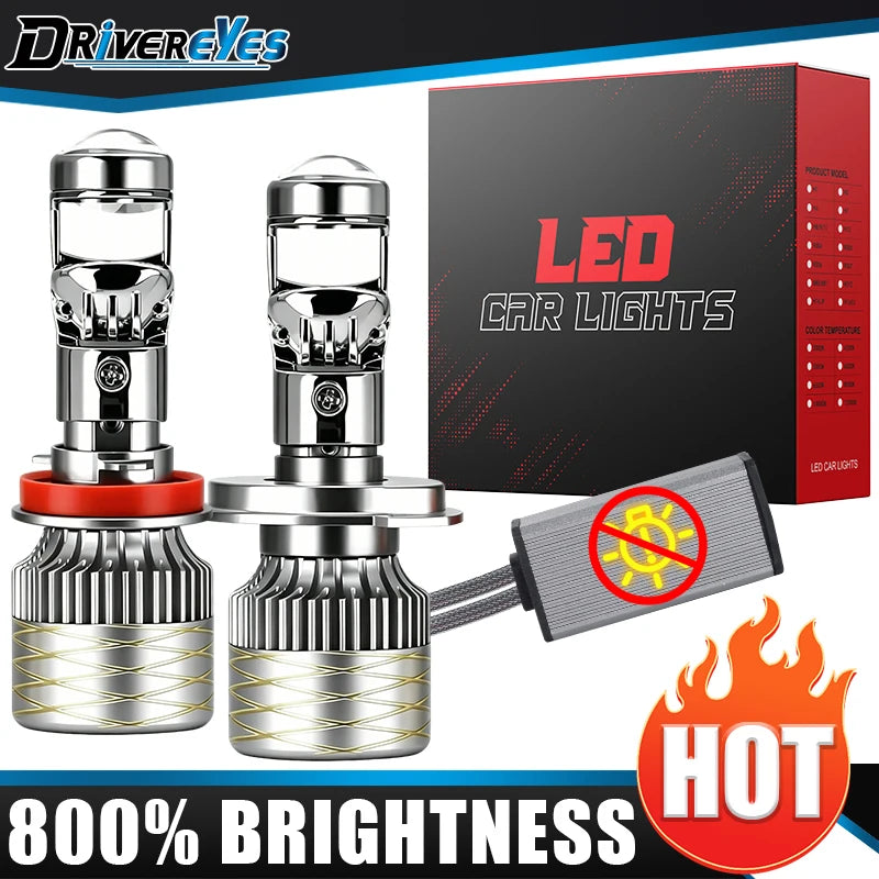 2-Piece LED Projector Headlight Bulb for H4/H7/H11/9005/9006 – 6000K, CANBUS