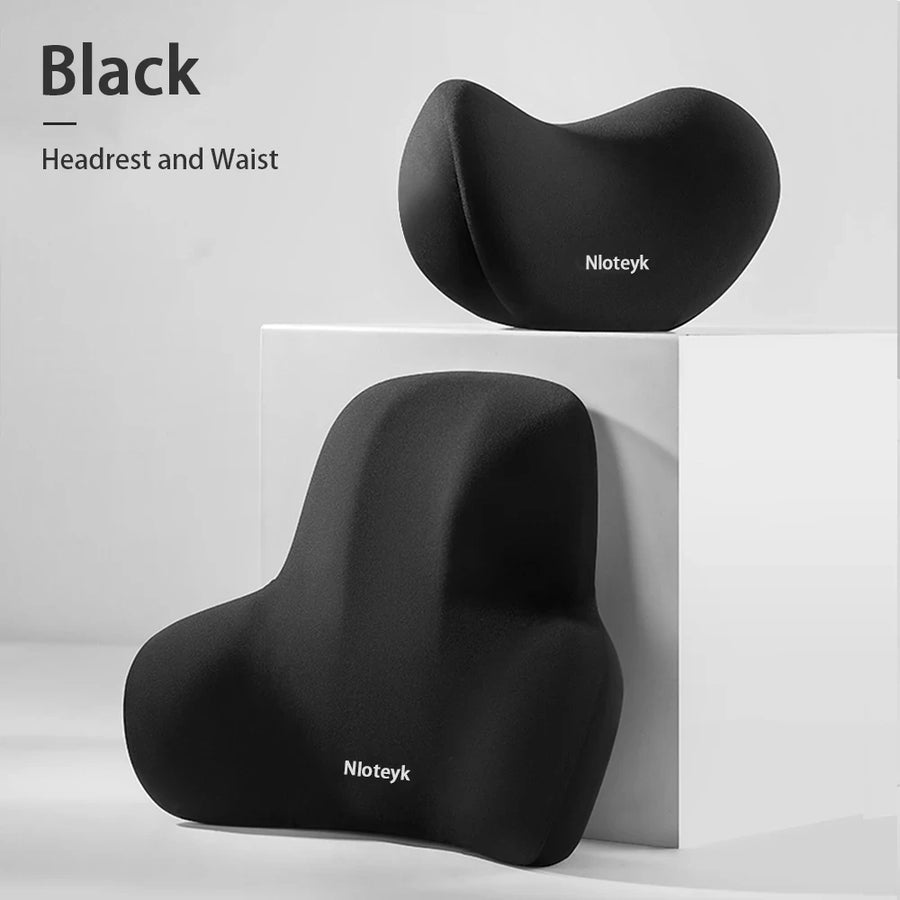Universal Memory-Foam Car Neck Pillow and Lumbar Support Cushion Set