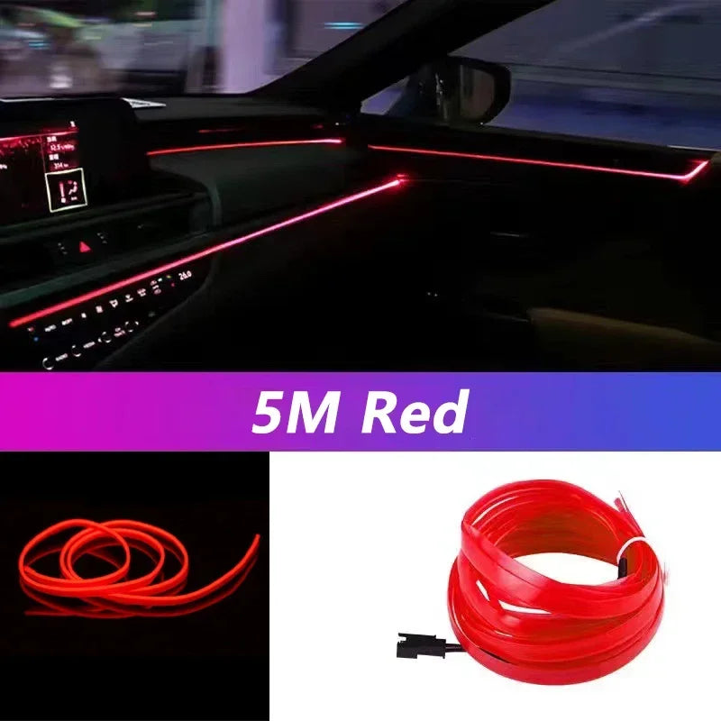 5M USB-Powered Flexible EL Wire Car Interior Neon Ambient Light Strip