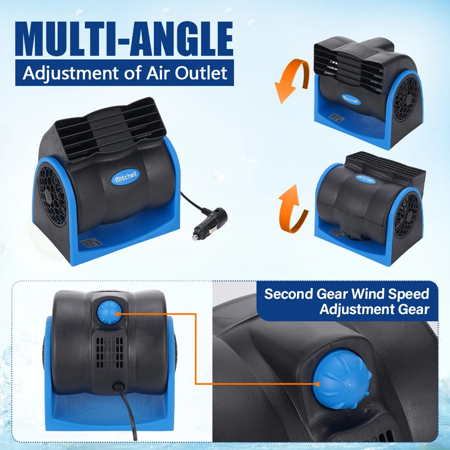 12V Adjustable-speed Car Cooling Fan with Cigarette-lighter Plug