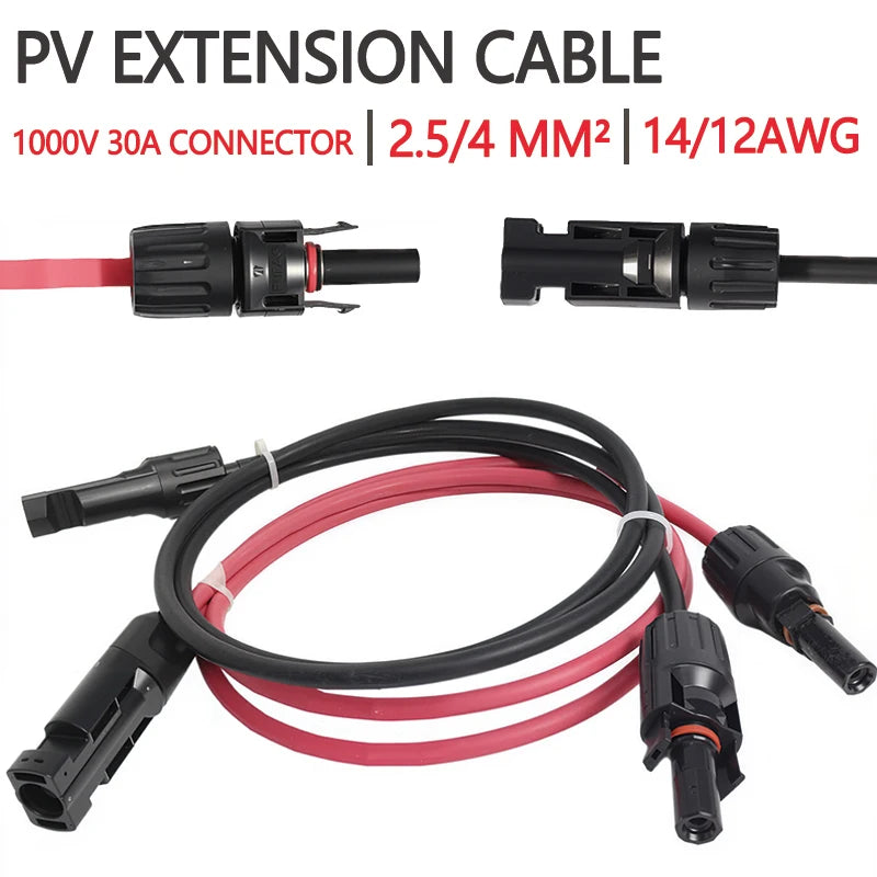 12AWG Solar Extension Cable Pair with Waterproof Connectors
