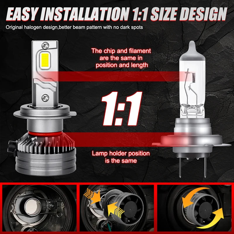 2-Piece H1/H4/H7/H11/9005/9006 LED Headlight Bulb – 6000K, High/Low Beam