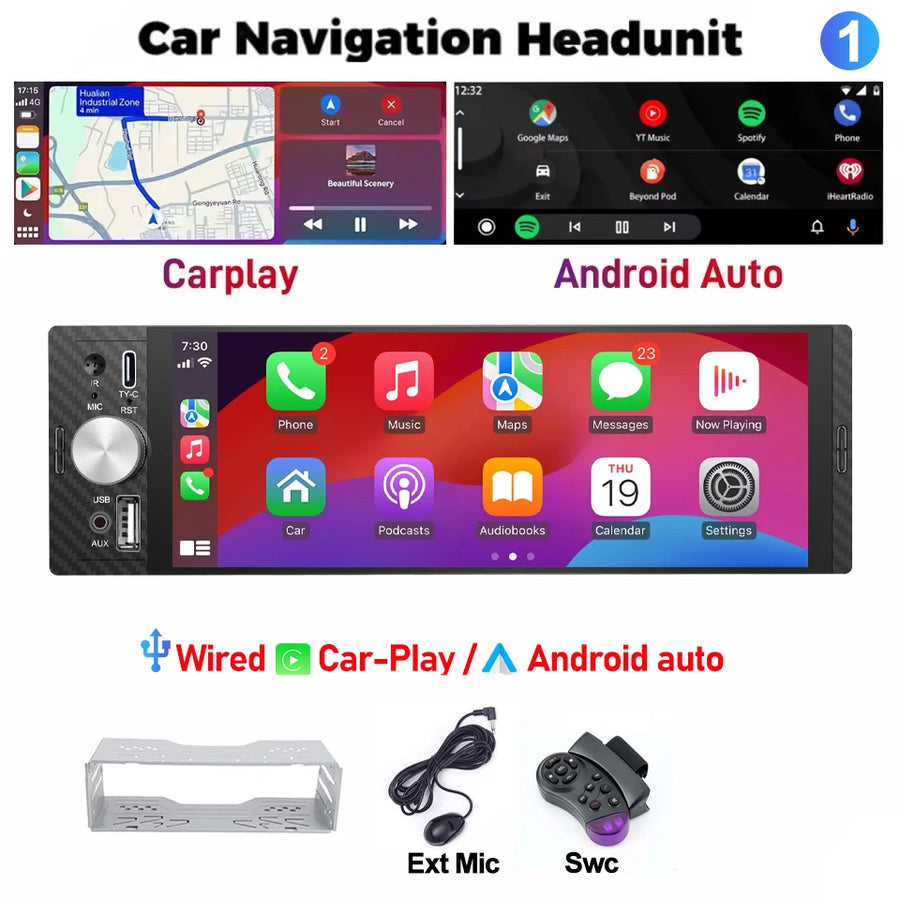 6.86-Inch IPS 1-DIN Wireless CarPlay and Android Auto Car Stereo