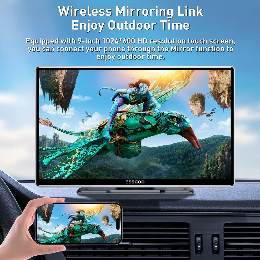 9-Inch Portable Wireless CarPlay and Android Auto Display