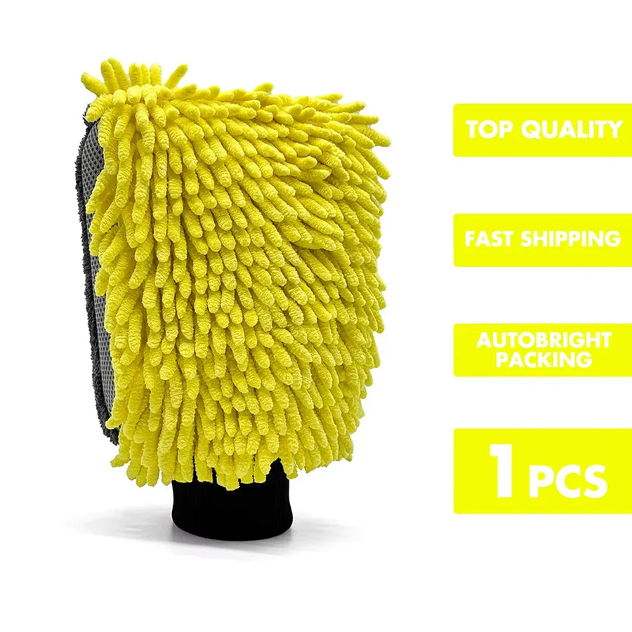 Double-Sided Chenille & Microfiber Car Wash Mitt, 28 x 21 cm
