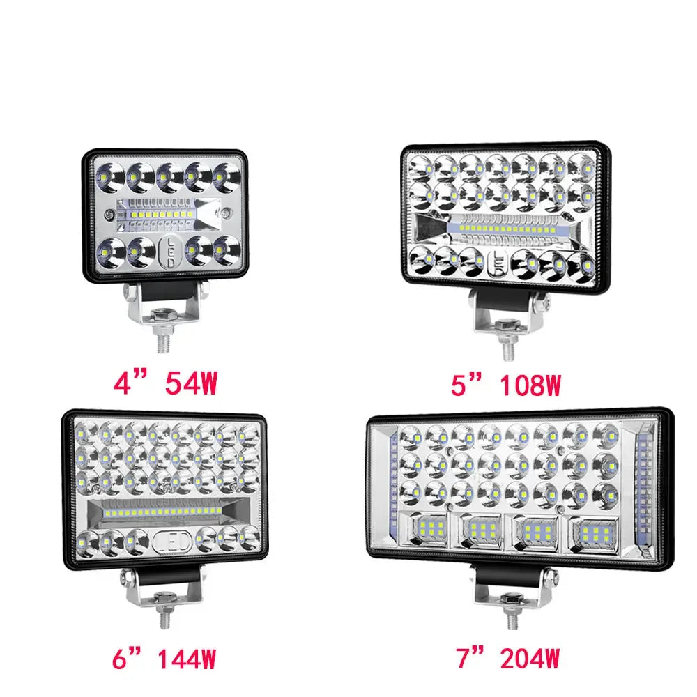 2-Piece 4-Inch/5-Inch/6-Inch/7-Inch LED Work Light Bar – Spot/Flood Combo, 12V–24V