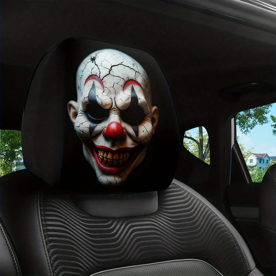 2-Piece Clown Print Car Headrest Covers – Universal Washable Interior Decor