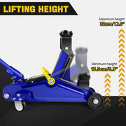 2-Ton Hydraulic Trolley Floor Jack with 5.3-12.6 Inch Lift Range and Carry Bag