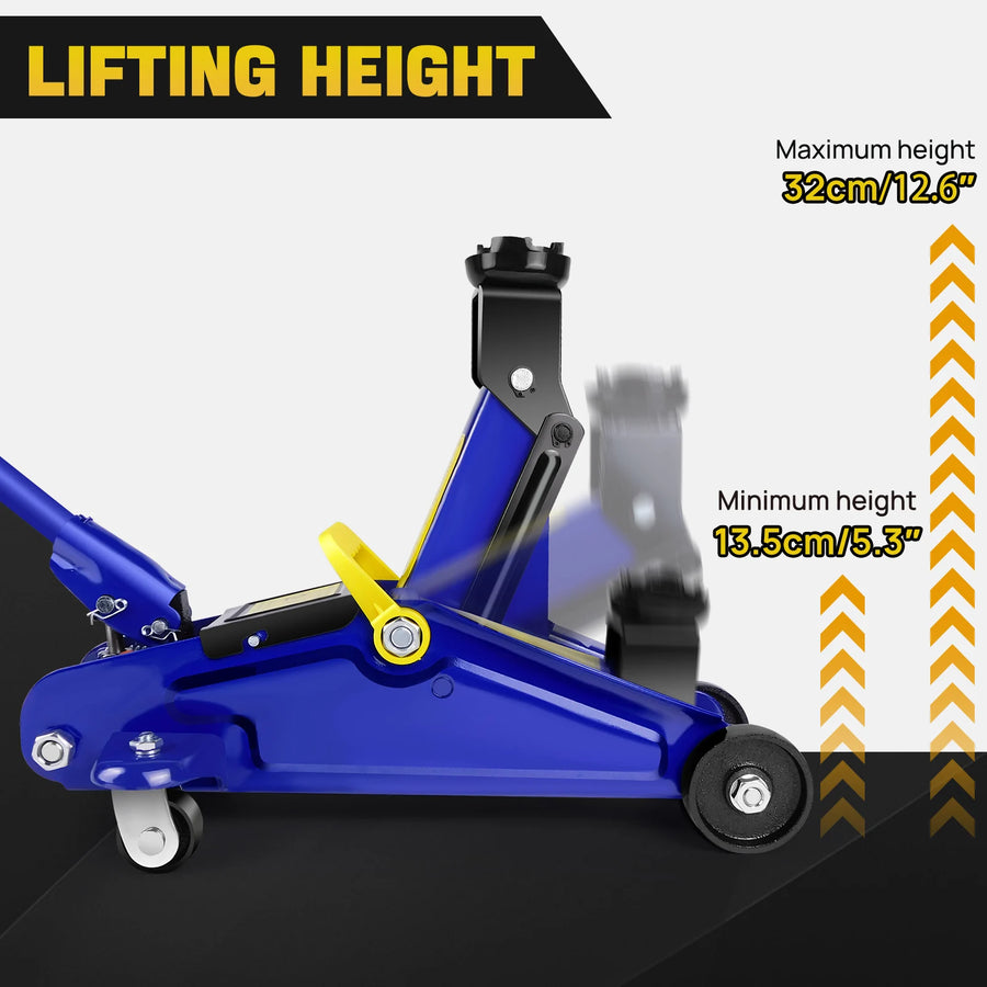 2-Ton Hydraulic Trolley Floor Jack with 5.3-12.6 Inch Lift Range and Carry Bag