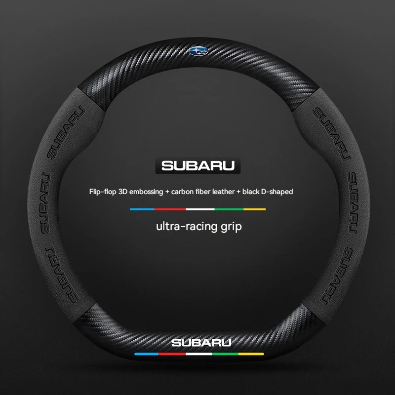 Suede Carbon-Fiber-Style Steering Wheel Cover for Subaru – 38 cm
