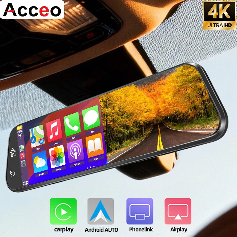 4K Dual Mirror Dash Cam with Wi-Fi App Control, GPS