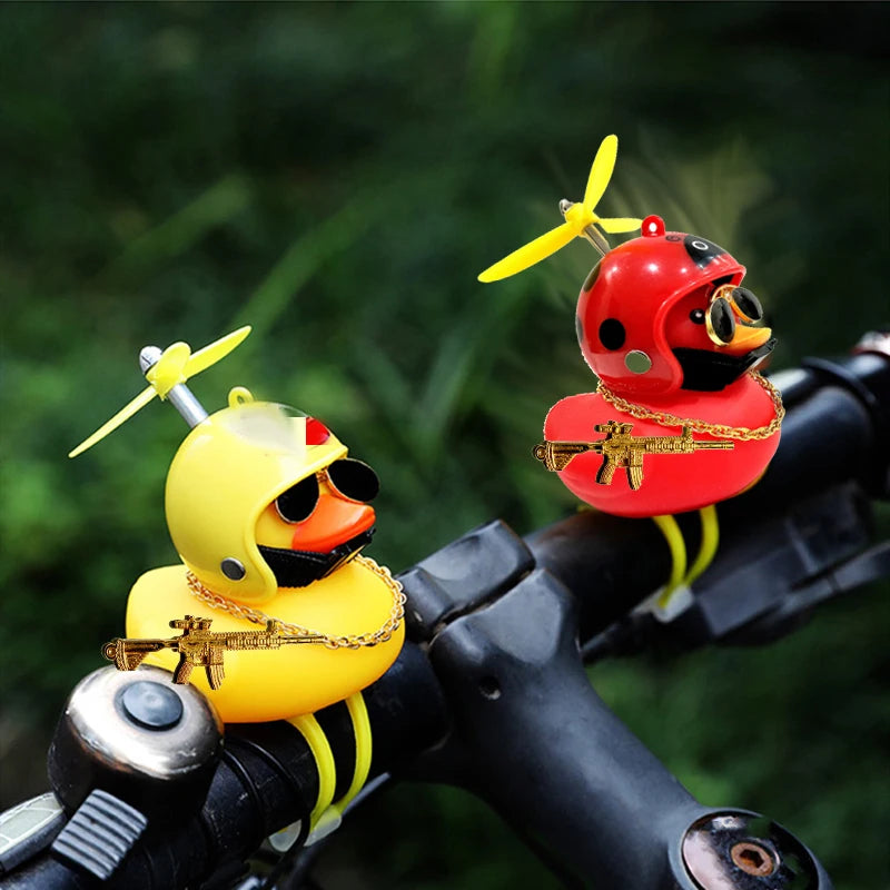 Helmeted Squeaky Rubber Duck Vehicle Ornament with Accessories