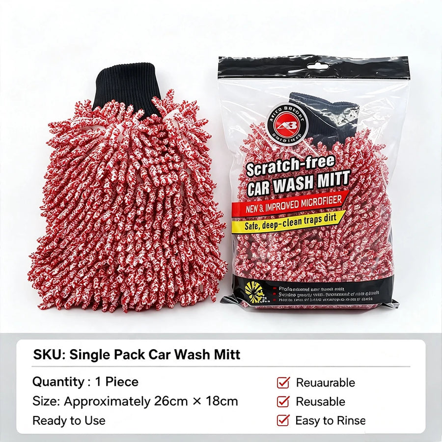 Red Double-Sided Chenille Car Wash Mitt, 26 x 20 cm