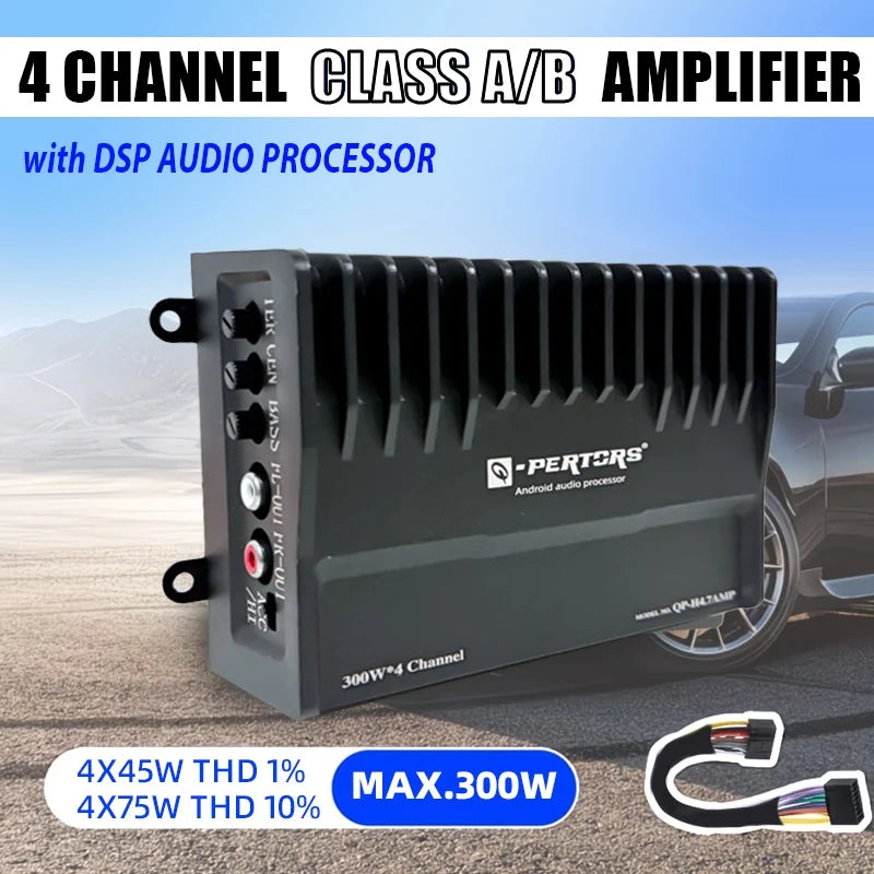 QP 4-Channel Class AB DSP Car Audio Amplifier – 300W Max