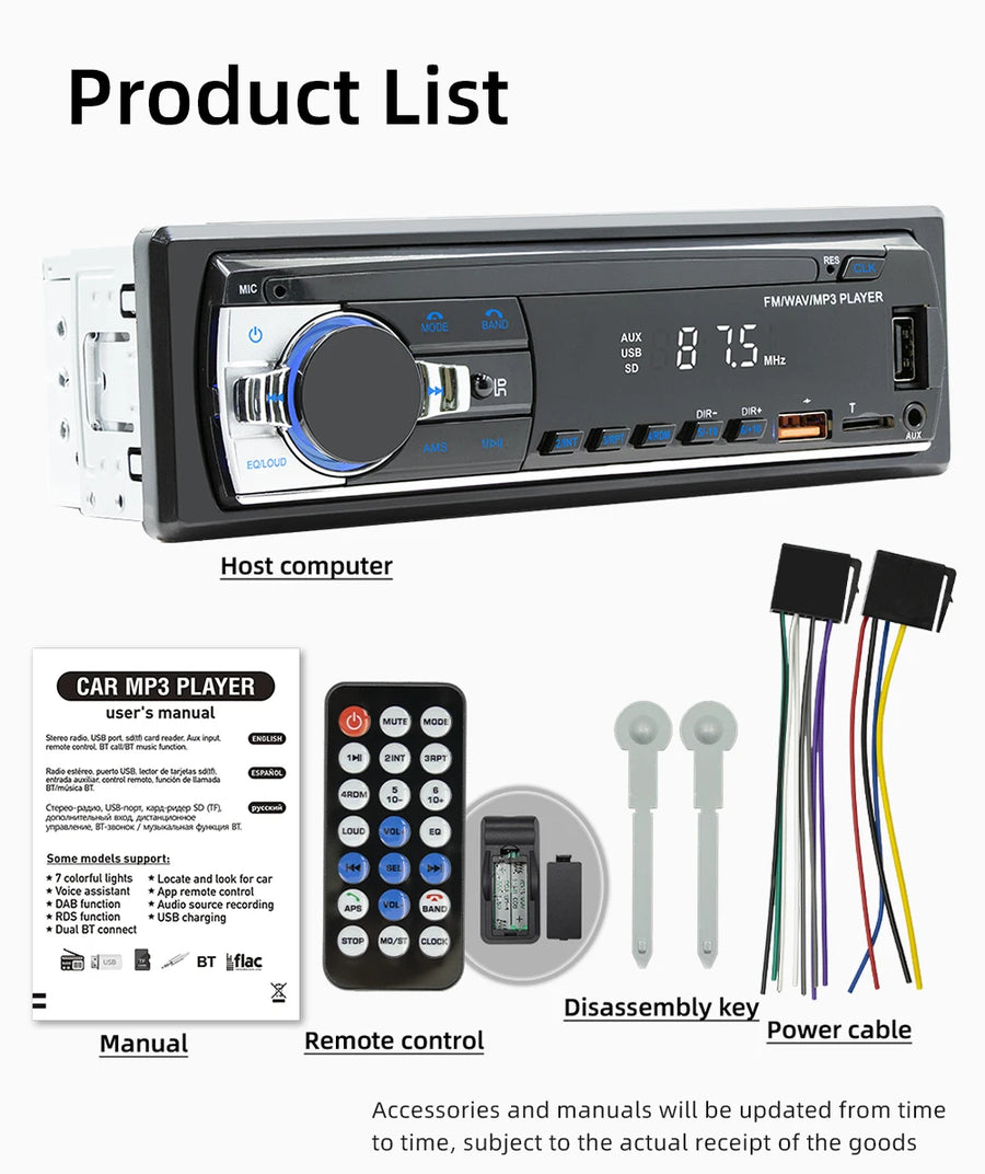 1-DIN Bluetooth MP3 Car Stereo with FM, USB, AUX and TF Card
