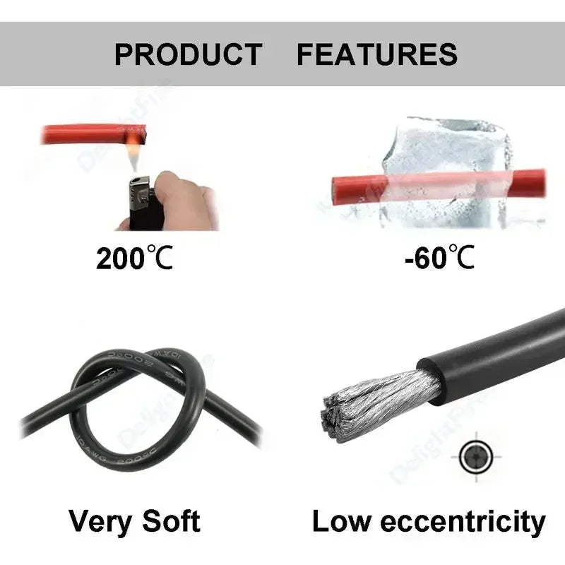 Heat-Resistant Silicone Battery Cable Wire - 4 AWG to 26 AWG