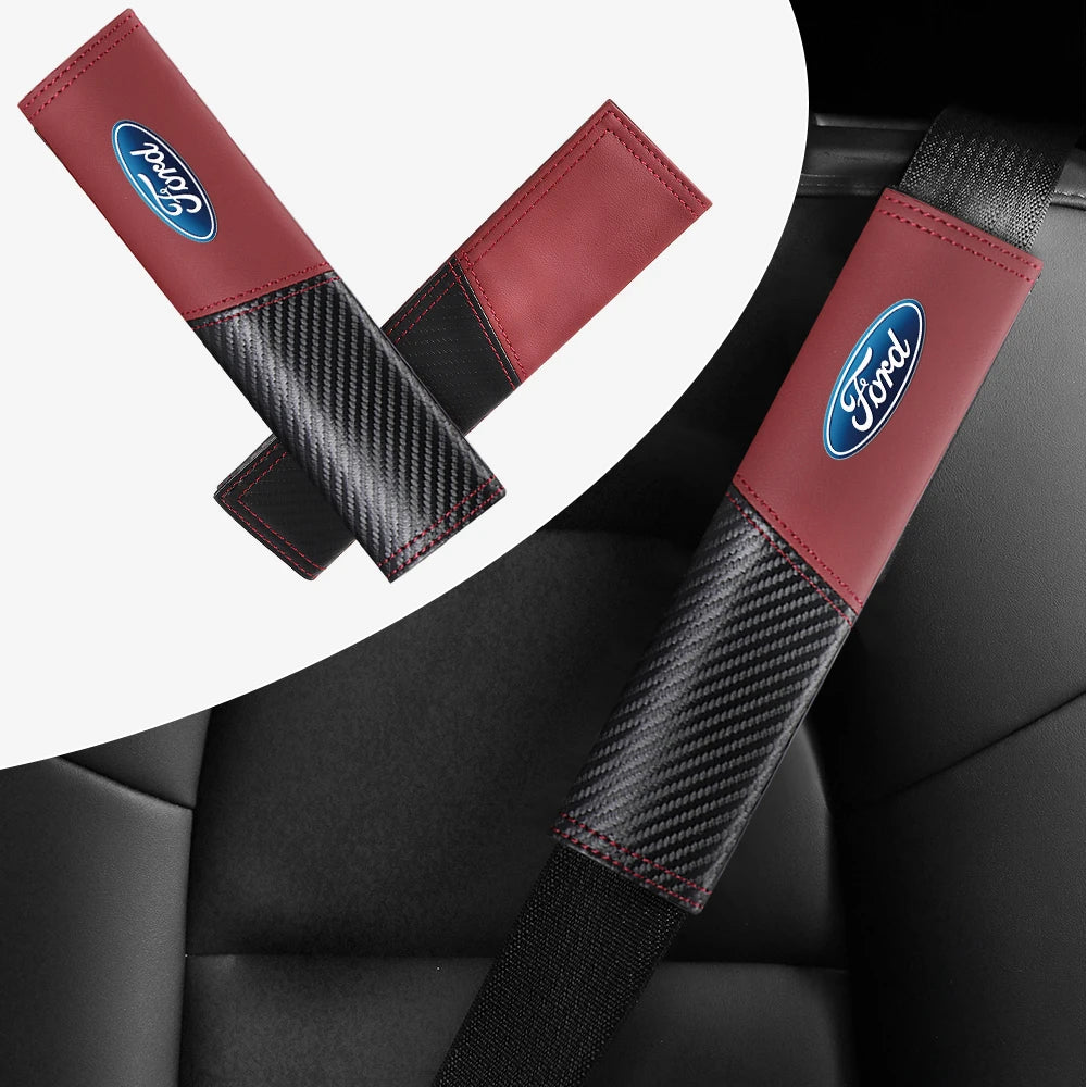 2-Piece Ford Logo Carbon-Pattern Seat Belt Shoulder Pads