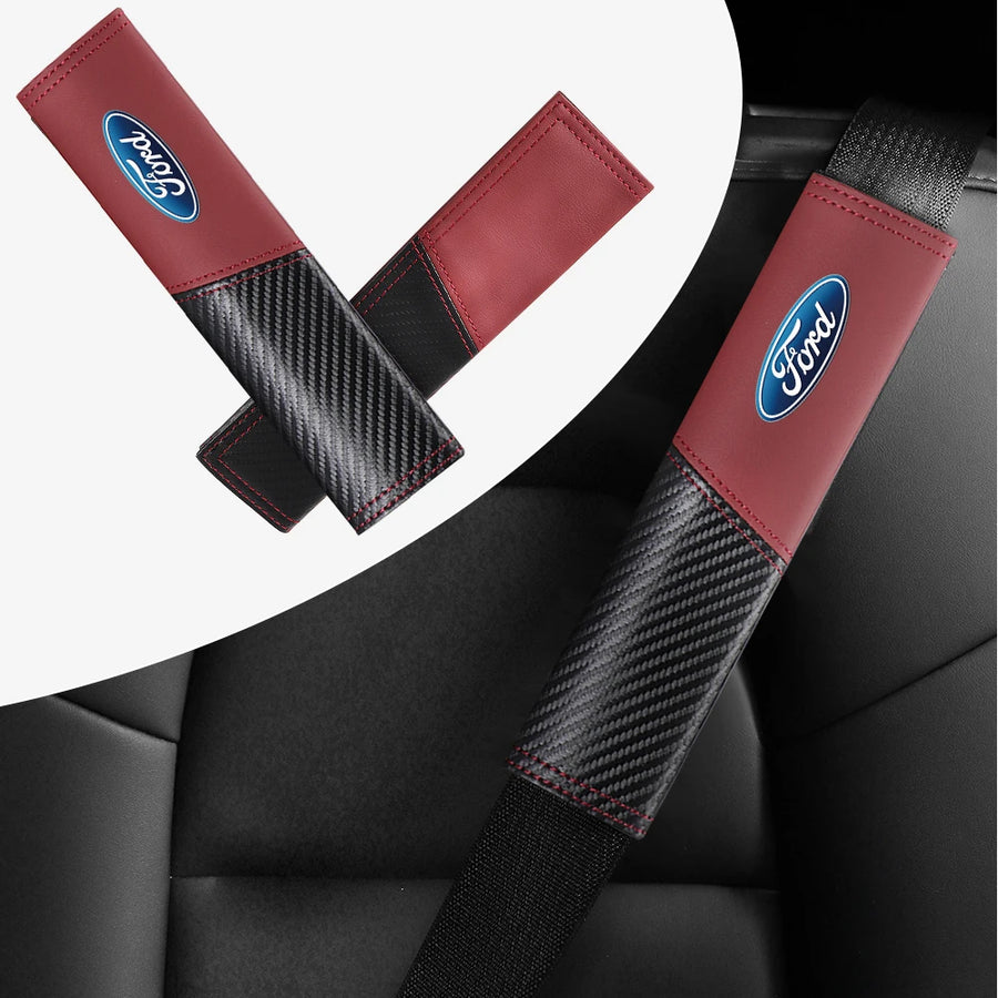 2-Piece Ford Logo Carbon-Pattern Seat Belt Shoulder Pads