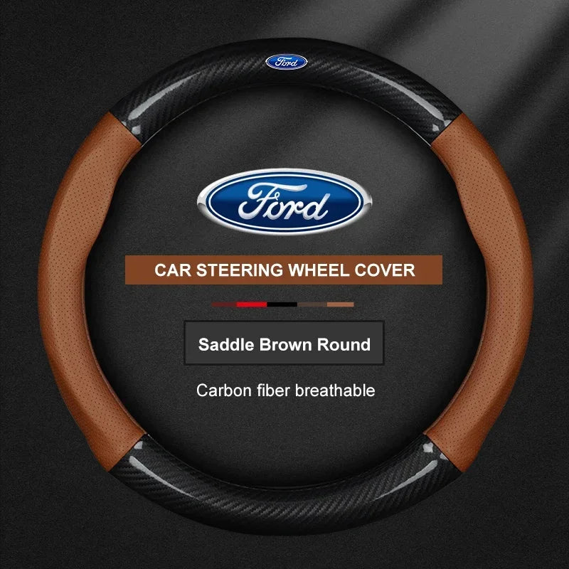 Ventilated Carbon Fiber-Look Steering Wheel Cover for Ford Vehicles