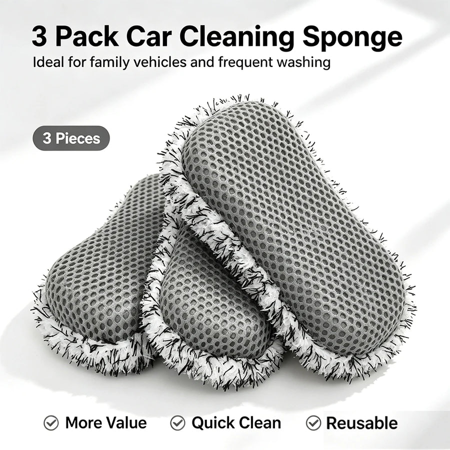 Dual-Sided Microfiber Car Wash Sponges - 24 x 12 x 5 cm