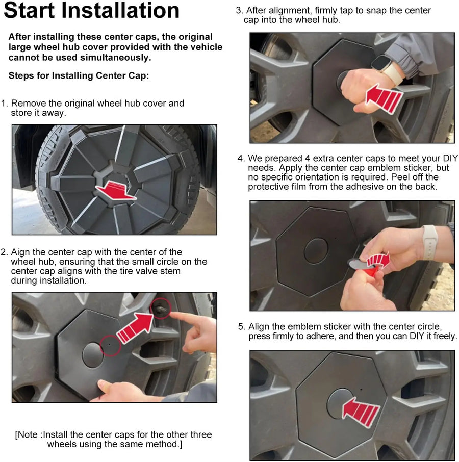 4-Piece Full Coverage Wheel Center Caps for Tesla Cybertruck Rust Resistant Removable ABS Hub