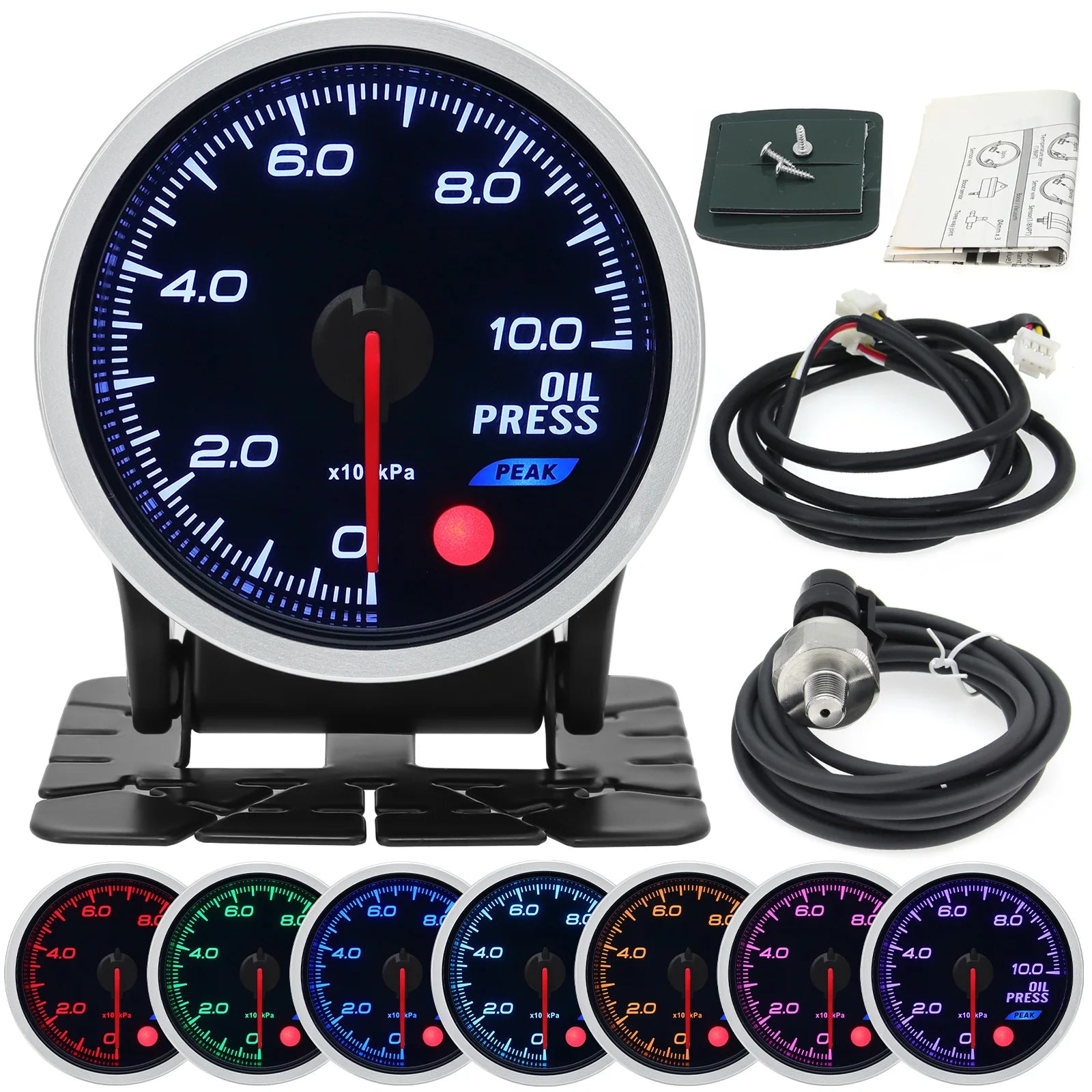 52mm 8-color Oil Pressure, Oil Temperature, Turbo Boost and More Automotive Gauge