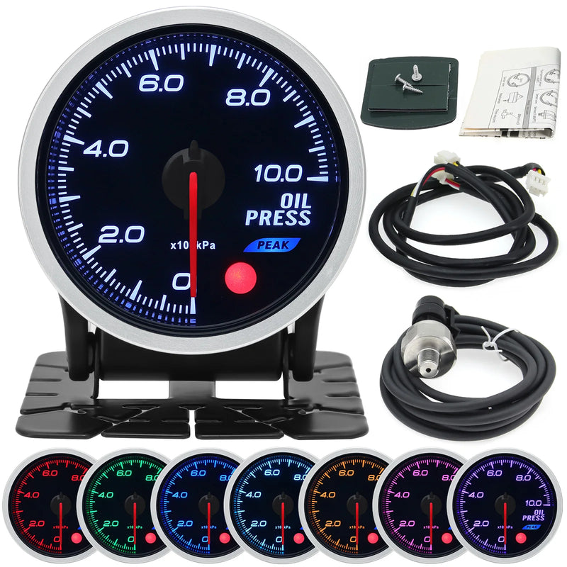 52mm 8-color Oil Pressure, Oil Temperature, Turbo Boost and More Automotive Gauge